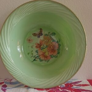 Green Floral Hand Painted Glass Bowl